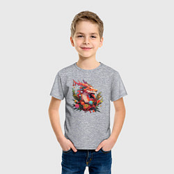Футболка хлопковая детская Christmas angry dragon, цвет: меланж — фото 2