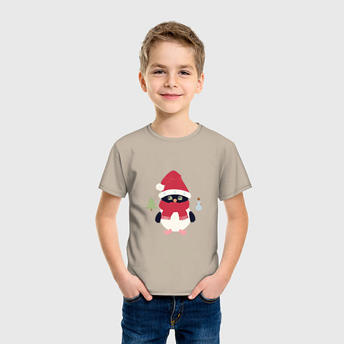 Детская футболка Пингвин и новый год / Миндальный – фото 3