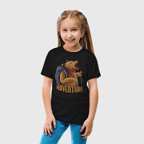 Детская футболка Приключения медведя / Черный – фото 4