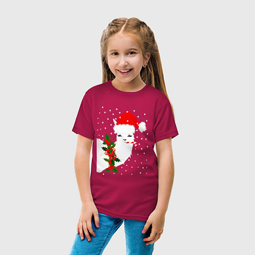 Детская футболка Лама - альпака Санта Клаус / Маджента – фото 4