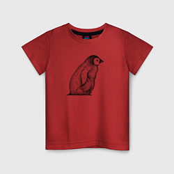 Футболка хлопковая детская Пингвинёнок сбоку, цвет: красный