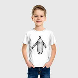 Футболка хлопковая детская Пингвин штрихами, цвет: белый — фото 2