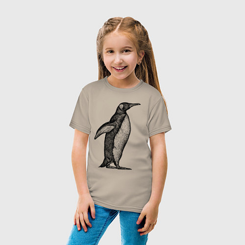 Детская футболка Пингвин сбоку / Миндальный – фото 4