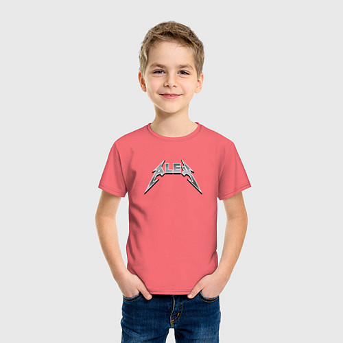 Детская футболка Алекс - в стиле рок-группы металлика / Коралловый – фото 3