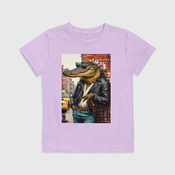 Детская футболка Крутой крокодил в Нью-Йорке - нейросеть