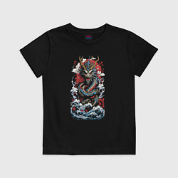 Футболка хлопковая детская Дракон океана, цвет: черный