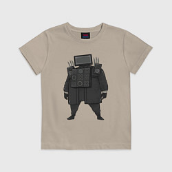 Футболка хлопковая детская Skibidi toilet TV Man boss, цвет: миндальный