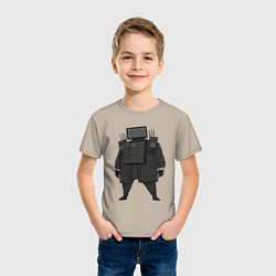 Футболка хлопковая детская Skibidi toilet TV Man boss, цвет: миндальный — фото 2