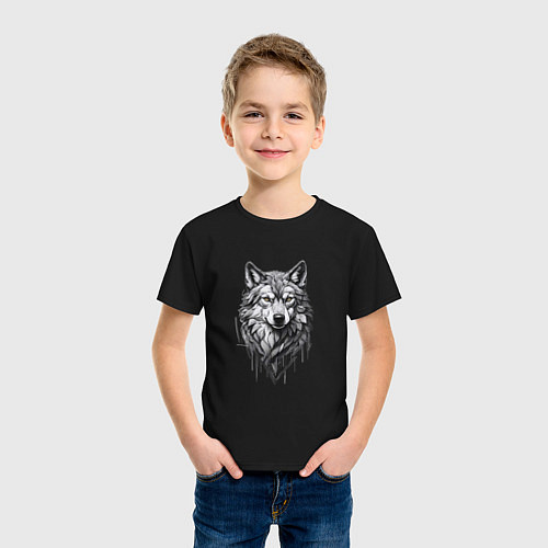 Детская футболка Волк в серых тонах / Черный – фото 3