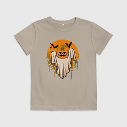 Футболка хлопковая детская Призрак хэллоуина, цвет: миндальный