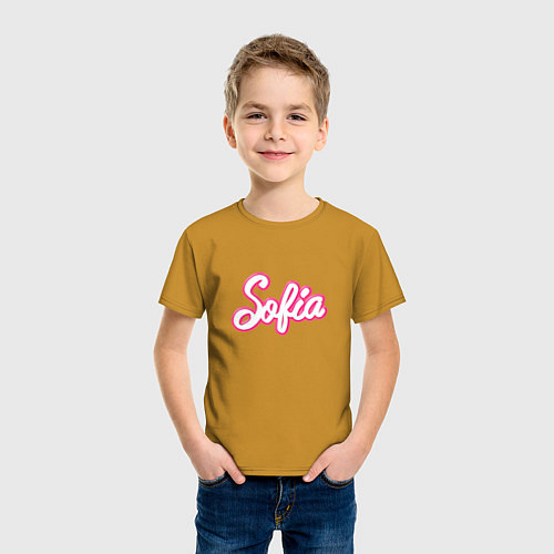 Детская футболка София в стиле Барби - объемный шрифт / Горчичный – фото 3