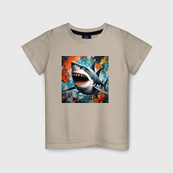 Футболка хлопковая детская Зубастая акула, цвет: миндальный