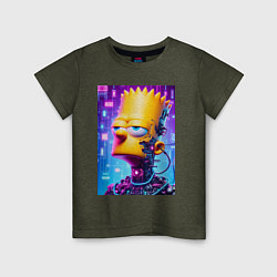 Футболка хлопковая детская Cyber Bart Simpson - ai art, цвет: меланж-хаки