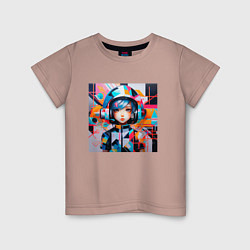 Футболка хлопковая детская Девочка-космонавт, цвет: пыльно-розовый