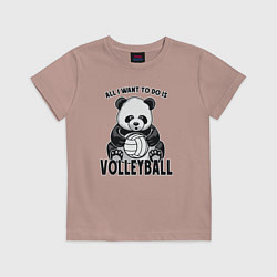 Футболка хлопковая детская Panda volleyball, цвет: пыльно-розовый