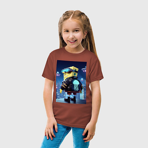 Детская футболка Sponge Bob - cyberpunk / Кирпичный – фото 4