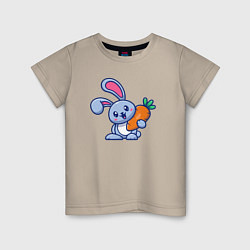 Футболка хлопковая детская Весёлый зайчик с морковкой, цвет: миндальный