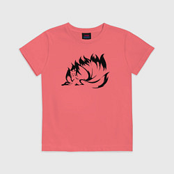 Футболка хлопковая детская Черная лисица кицунэ, цвет: коралловый