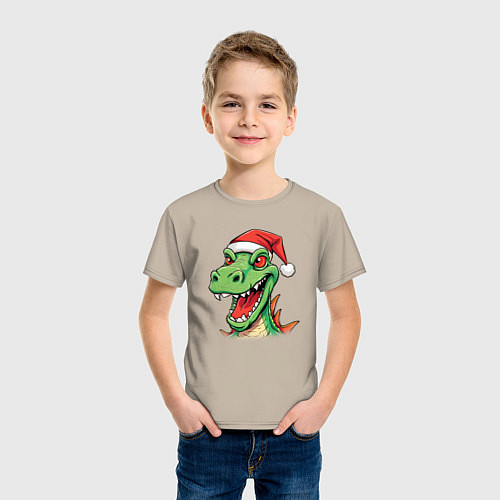 Детская футболка Новогодний малыш-дракон / Миндальный – фото 3