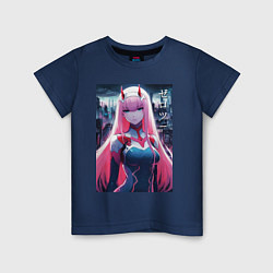 Футболка хлопковая детская Darling in the Franxx - zero two - ai art, цвет: тёмно-синий