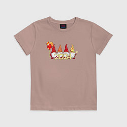 Футболка хлопковая детская Праздничные новогодние гномы, цвет: пыльно-розовый