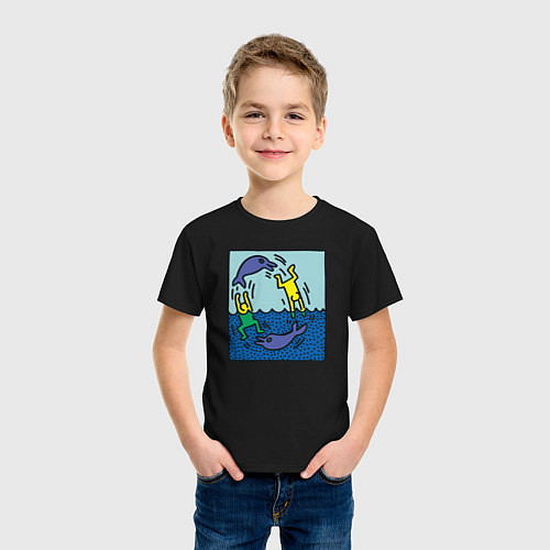 Детская футболка Человечки и дельфины / Черный – фото 3
