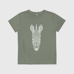 Футболка хлопковая детская Зебра белая анфас, цвет: авокадо
