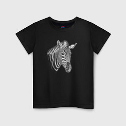 Футболка хлопковая детская Гравюра голова зебры, цвет: черный
