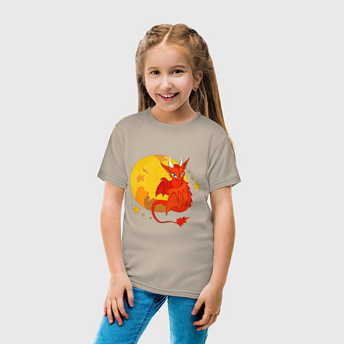 Детская футболка Красный дракон на фоне луны / Миндальный – фото 4