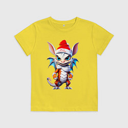 Футболка хлопковая детская Дракончик в новогоднем колпаке, цвет: желтый