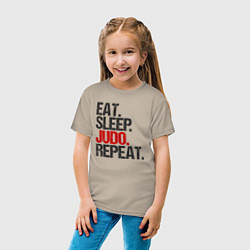 Футболка хлопковая детская Eat sleep judo repeat, цвет: миндальный — фото 2