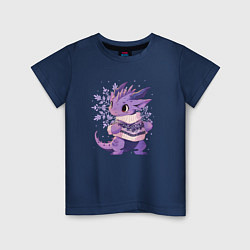 Футболка хлопковая детская Фиолетовый дракон в свитере, цвет: тёмно-синий