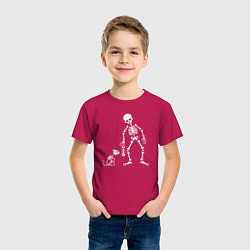 Футболка хлопковая детская Котик и скелет, цвет: маджента — фото 2