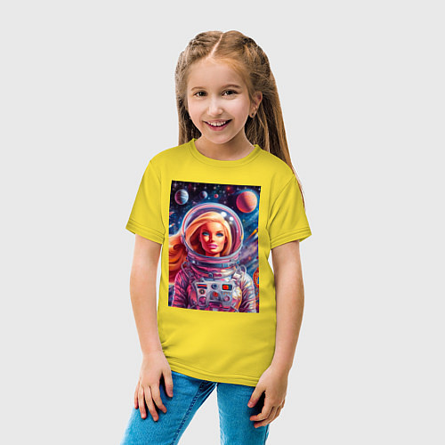 Детская футболка Красавица Барби в космосе - нейросеть / Желтый – фото 4