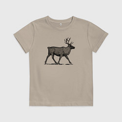 Футболка хлопковая детская Северный олень в профиль, цвет: миндальный
