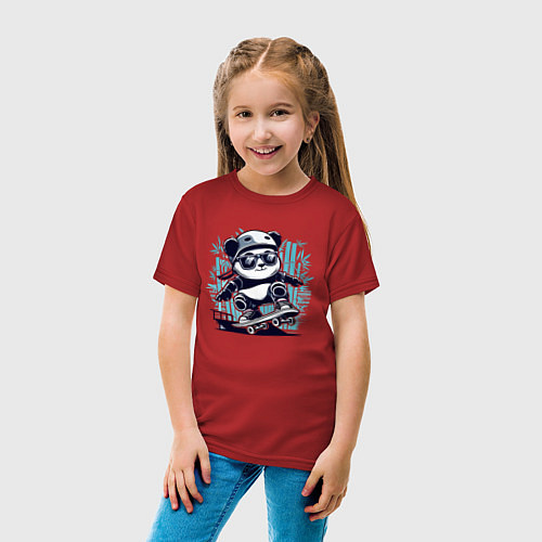 Детская футболка Панда - крутой скейтбордист / Красный – фото 4