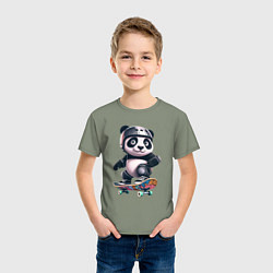 Футболка хлопковая детская Cool panda on a skateboard - extreme, цвет: авокадо — фото 2