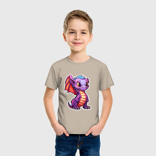 Детская футболка Милый фиолетовый дракончик / Миндальный – фото 3