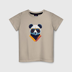 Футболка хлопковая детская Панда в модных очках, цвет: миндальный