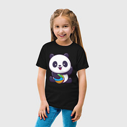 Футболка хлопковая детская Панда с мячиком, цвет: черный — фото 2