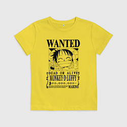 Футболка хлопковая детская Первая листовка Луффи Ван Пис, цвет: желтый