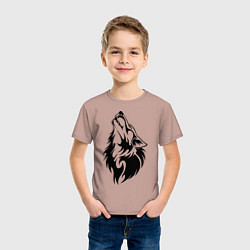 Футболка хлопковая детская Воющий волк, цвет: пыльно-розовый — фото 2