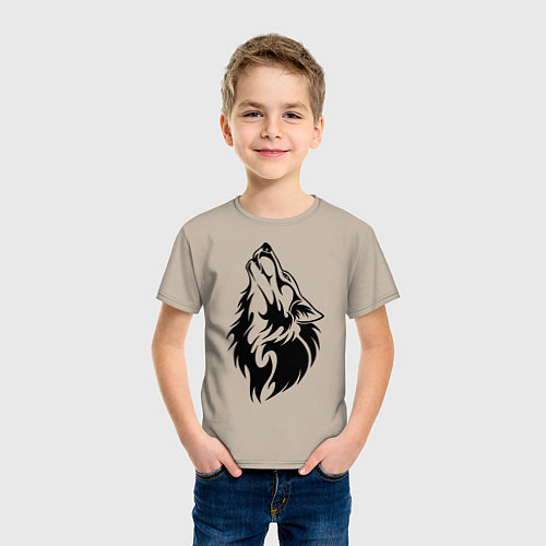 Детская футболка Воющий волк / Миндальный – фото 3