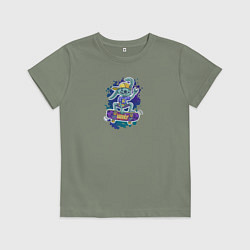Футболка хлопковая детская Кролик скейтбордист делает трюк мини, цвет: авокадо