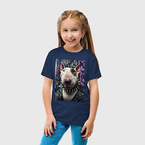 Детская футболка Морда крутого бультерьера / Тёмно-синий – фото 4