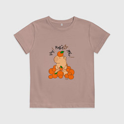 Футболка хлопковая детская Капибара в мандаринах, цвет: пыльно-розовый