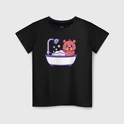 Футболка хлопковая детская Мишка в ванне, цвет: черный