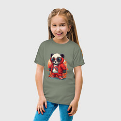 Футболка хлопковая детская Крутая панда в очках, цвет: авокадо — фото 2