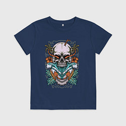 Футболка хлопковая детская Череп волны пальмы, цвет: тёмно-синий