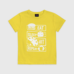 Футболка хлопковая детская Еда сон искусство, цвет: желтый